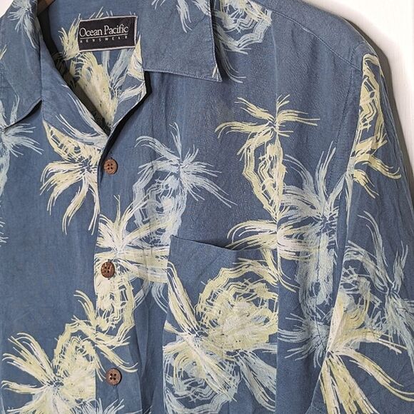 Ocean Pacific Menswear Washable Silk Blue Button Down Shirt Sleeve Shirt  M - Picture 9 of 10